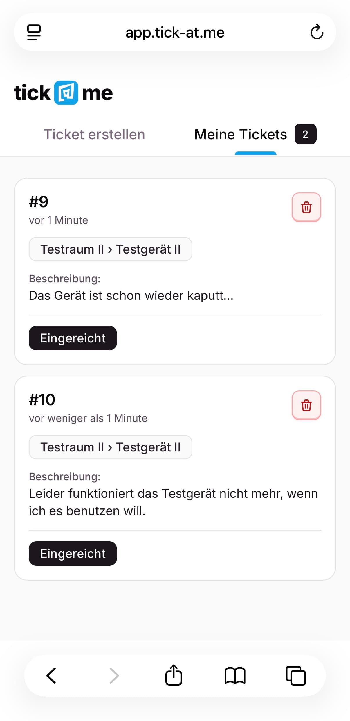 Admin-Ansicht eines Tickets